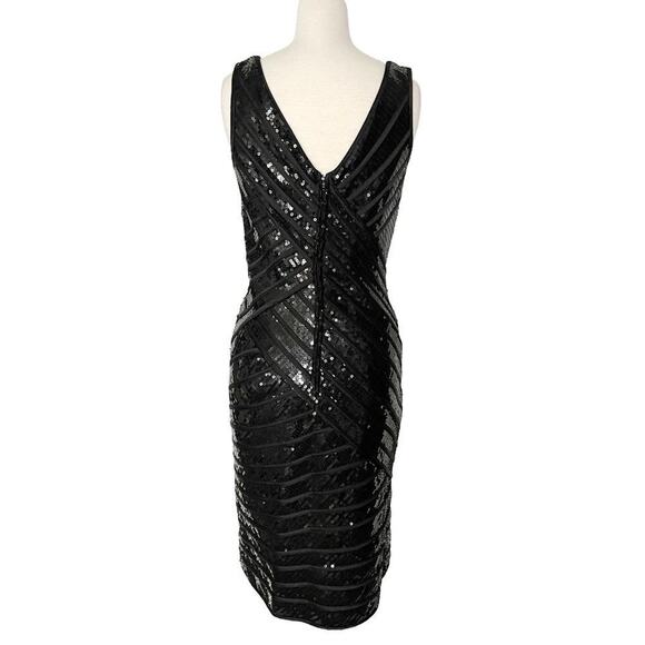 Tadashi Shoji Black Sequin Crisscross V-Neck Bodycon Cocktail Dress – Size 8 - Picture 4 of 7